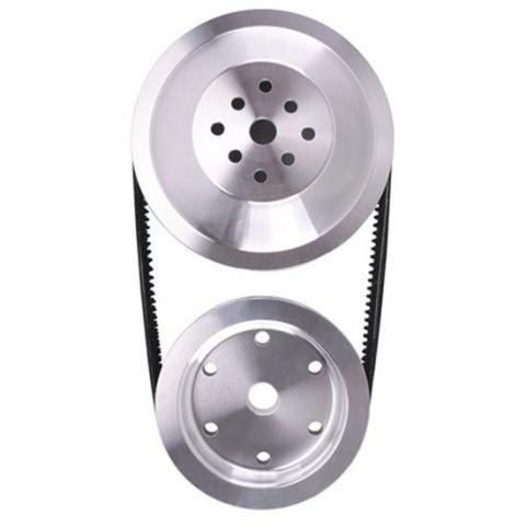 Pulley Kit - 1 Groove V-Belt - 20 Percent Reduction - Aluminum - Polished - Long Water Pump - Small Block Chevy - Kit