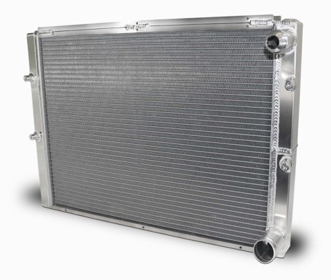 Radiator - 27.5 in W x 18 in H x 2 in D - Dual Pass - Passenger Side Inlet - Passenger Side Outlet - Aluminum - Natural - Each