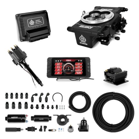 Fuel Injection - Killshot EFI Master - Throttle Body - Square Bore - Computer / Distributor / Fittings / Fuel Pump / Fuel Pressure Regulator / Ignition Coil / Wiring Harness - Aluminum - Black Ceramic Coating - Universal - Kit