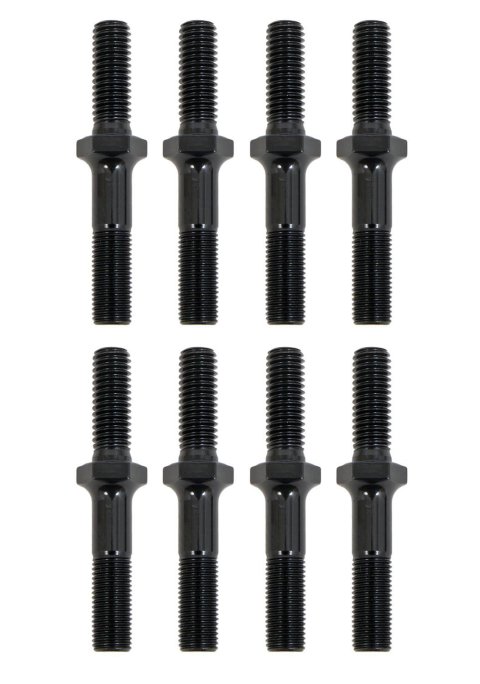 Rocker Arm Stud - 7/16-14 in Base Thread - 7/16-20 in Top Thread - 2.010 in Effective Stud Length - Steel - Black Oxide - Big Block Chevy - Set of 8