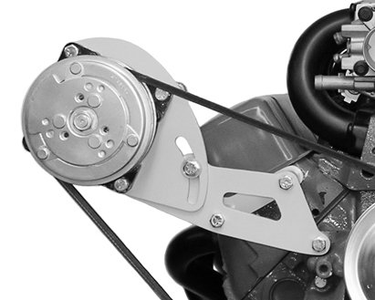 Air Conditioning Bracket - Low Profile - Passenger Side Mount - Steel - Natural - Sanden 508 Compressor - Long Water Pump - Small Block Chevy - Kit