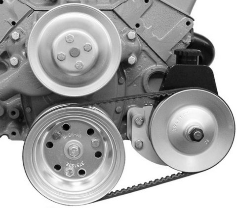 Power Steering Pump Bracket - Driver Side - Block Mount - Steel - Natural - Saginaw Pump - Short Water Pump - Small Block Chevy - Kit