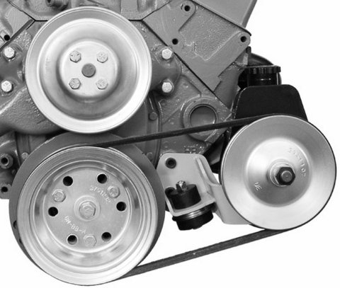 Power Steering Pump Bracket - Driver Side - Block Mount - Steel - Natural - Saginaw Pump - Small Block Chevy - Chevy Fullsize Car 1955-57 - Kit