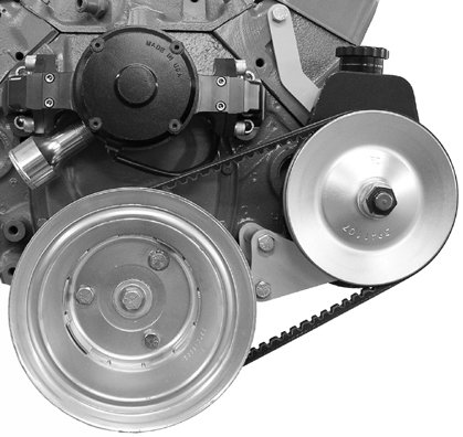 Power Steering Pump Bracket - Driver Side - Block Mount - Steel - Natural - Saginaw Pump - Electric Water Pump - Small Block Chevy - Kit