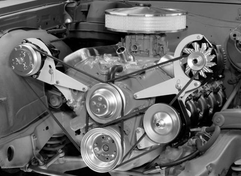 Alternator and Power Steering Bracket - Driver Side Mount - Steel - Natural - GM Alternator - Saginaw Pump - Short Water Pump - Big Block Chevy - Kit