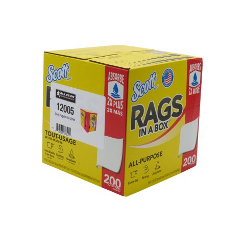Shop Towels - Scott Rags - 10 x 12 in - Dispenser - Paper - White - Set of 200