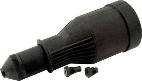 Rivet Gun Adapter - Rivet Gun to Cordless Drill - 3/32 to 3/16 in OD Rivets - Plastic - Black - Each