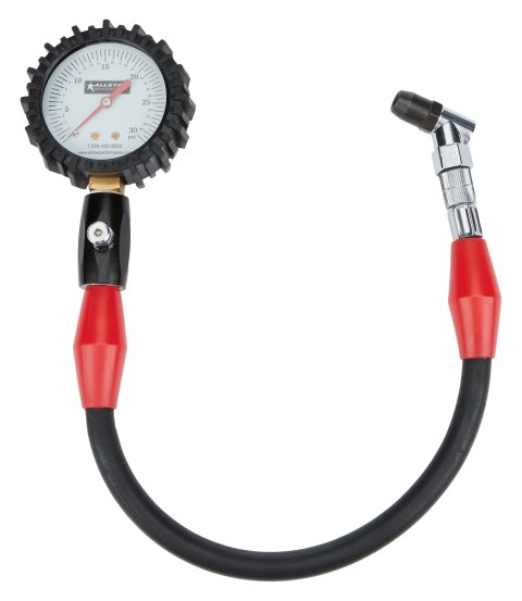 Tire Pressure Gauge - Glow in the Dark - 0-30 psi - Analog - 2-1/4 in Diameter - White Face - 1/2 lb Increments - Each