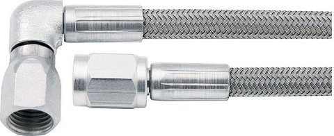 AN Hose Assembly - 16 in Long - 3 AN Hose - 3 AN Straight Female to 3 AN 90 Degree Female - Braided Stainless - PTFE Lined - Set of 5