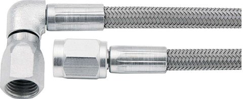 AN Hose Assembly - 9 in Long - 3 AN Hose - 3 AN Straight Female to 3 AN 90 Degree Female - Braided Stainless - PTFE Lined - Set of 5