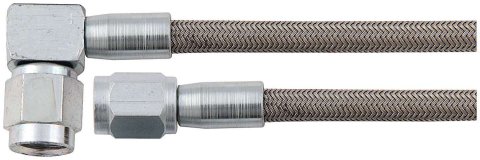 AN Hose Assembly - 12 in Long - 4 AN Hose - 4 AN Straight Female to 4 AN 90 Degree Female - Braided Stainless - PTFE Lined - Set of 5