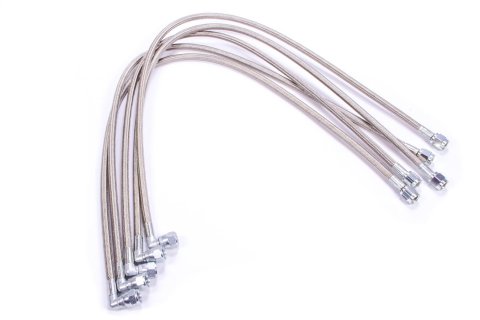 AN Hose Assembly - 28 in Long - 4 AN Hose - 4 AN Straight Female to 4 AN 90 Degree Female - Braided Stainless - PTFE Lined - Set of 5