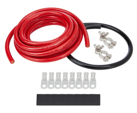Battery Cable Kit - 2 Gauge - Top Mount Battery Terminals - Terminals / Heat Shrink Included - Copper - 15 ft Red / 2 ft Black - Kit