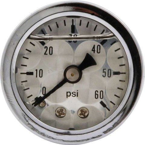 Pressure Gauge - 0-60 psi - Mechanical - Analog - 1-1/2 in Diameter - Liquid Filled - 1/8 in NPT Port - Turned Face - Each