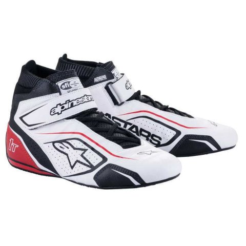 Driving Shoe - Tech 1-T V3 - Mid-Top - SFI 3.3/5 - Leather Outer - Nomex Inner - White / Black / Red - Size 9 - Pair