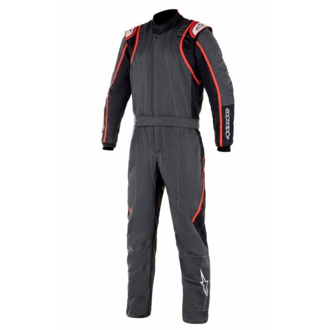 Driving Suit - GP Race V2 - 1-Piece - SFI 3.4 - FIA Approved - Triple Layer - Fire Retardant Fabric - Gray / Red / Black - Size 52 - Medium - Each