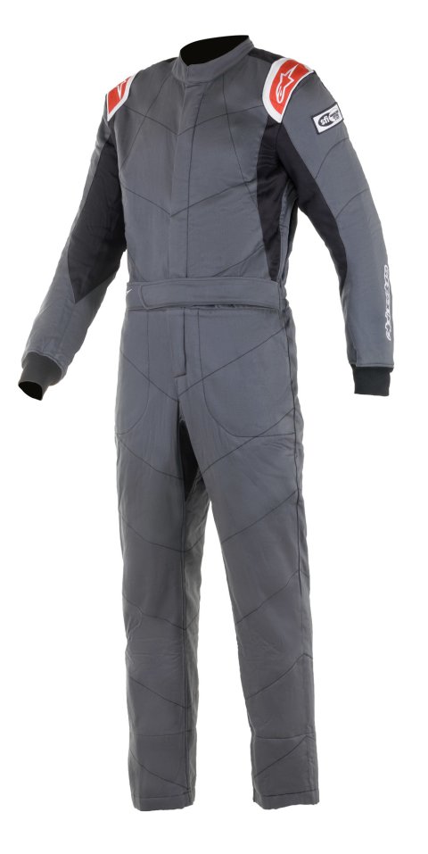 Driving Suit - Knoxville V2 - 1-Piece - SFI 3.2A/5 - Boot-Cut - Triple Layer - Fire Retardant Cotton - Gray / Red - Size 56 - Large - Each