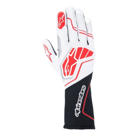 Driving Gloves - Tech-1 ZX V4 - SFI 3.3/5 - FIA Approved - Touchscreen Compatible - Elastic Cuff - White / Black / Red - Large - Pair