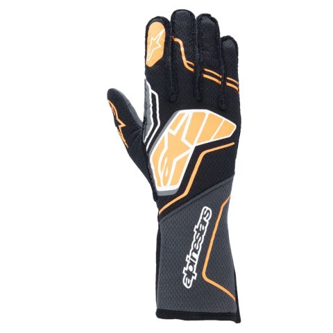 Driving Gloves - Tech-1 ZX V4 - SFI 3.3/5 - FIA Approved - Touchscreen Compatible - Elastic Cuff - Black / Gray / Fluorescent Orange - Large - Pair