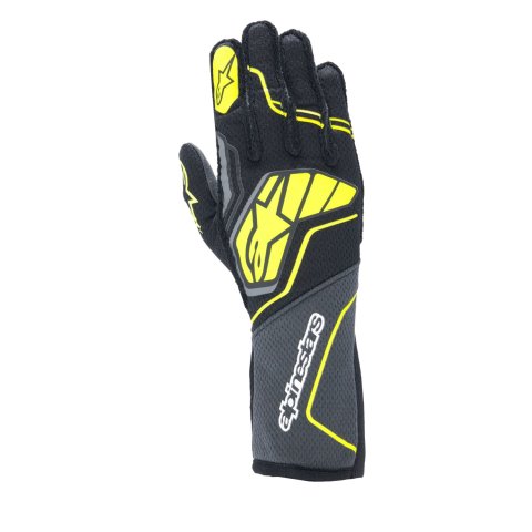 Driving Gloves - Tech-1 ZX V4 - SFI 3.3/5 - FIA Approved - Touchscreen Compatible - Elastic Cuff - Black / Gray / Fluorescent Yellow - 2X-Large - Pair