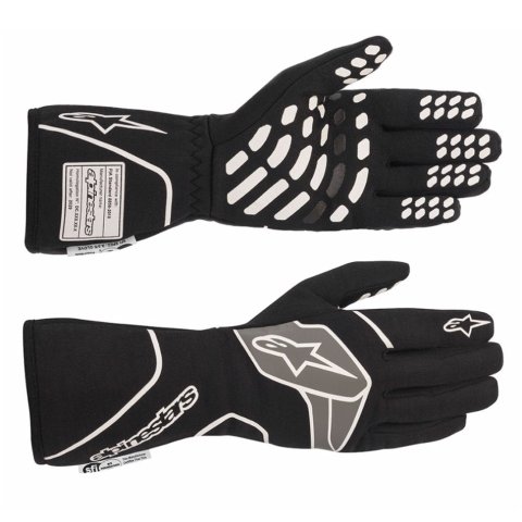 Driving Gloves - Tech-1 Race v2 - SFI 3.3/5 - FIA Approved - Fire Retardant Fabric - Elastic Cuff - Black / White - Small - Pair