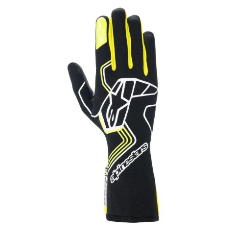 Driving Gloves - Tech-1 Race V4 - SFI 3.3/5 - FIA Approved - 2 Layer - Aramid / Silicone - Elastic Cuff - Black / Fluorescent Yellow - Small - Pair