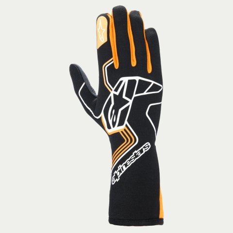 Driving Gloves - Tech-1 Race V4 - SFI 3.3/5 - FIA Approved - 2 Layer - Aramid / Silicone - Elastic Cuff - Black / Fluorescent Orange - 2X-Large - Pair
