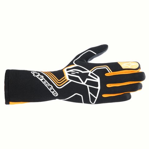Driving Gloves - Tech-1 Race V4 - SFI 3.3/5 - FIA Approved - 2 Layer - Aramid / Silicone - Elastic Cuff - Black / Fluorescent Orange - X-Large - Pair