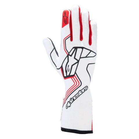 Driving Gloves - Tech-1 Race V4 - SFI 3.3/5 - FIA Approved - 2 Layer - Aramid / Silicone - Elastic Cuff - White / Red - Medium - Pair
