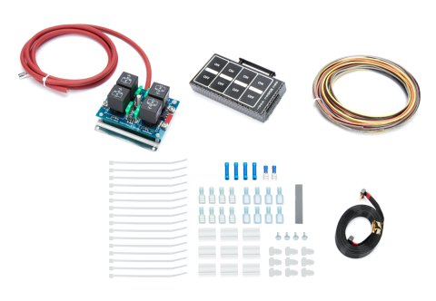 Switch Panel - Model 4004 - Dash Mount - 4.875 x 2.375 in - 4 Flat Switches - Fused - Indicator Lights - Relay Board / Wiring Included - Carbon Fiber - Kit