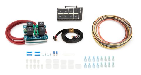 Switch Panel - Model 4004 - Overhead Mount - 4.875 x 2.375 in - 4 Flat Switches - Fused - Indicator Lights - Relay Board / Wiring Included - Carbon Fiber - Kit