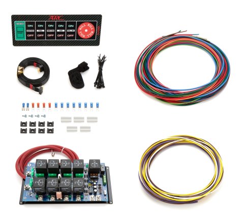 Switch Panel - Roll Bar Mount - 8.75 x 3.25 in - 7 Flat Switches - Fused - Indicator Lights - Relay Board / Wiring Included - White Interior Light - C
