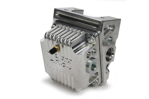 Remote Oil Filter Mount - Single Filter - 1-1/2-12 in Thread - 12 AN Female Inlet - 12 AN Female Outlet - Bolt-On - 381 Micron Filter / Bypass Valve - Aluminum - Natural - Each