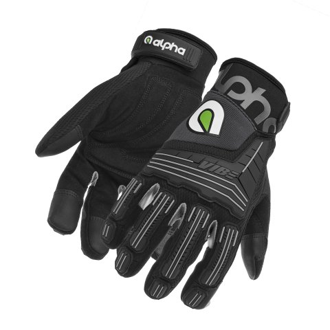 Shop Gloves - Vibe - Rubber Fingertips and Knuckle Protection - Touch Screen Capable - Padded Palm - Neoprene Cuff - Black - Large - Pair
