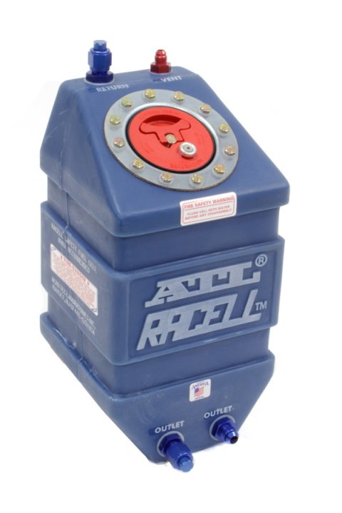 Fuel Cell - Racell - 3 gal - 8 x 8 x 15 in Tall - FIA Approved - Two 8 AN Outlets - 8 Return - 6 AN Vent - Foam - Plastic - Blue - Each
