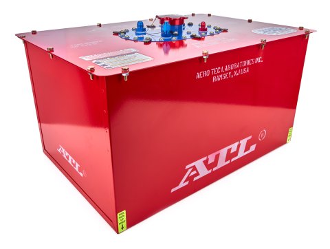 Fuel Cell - Sports Cell - 22 gal - 25.125 x 16.875 x 13.75 in Tall - Two 8 AN Outlets - 6 AN Return / Vent - Foam - Steel - Red Powder Coat - Each