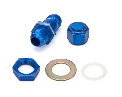 Fitting - Bulkhead - Straight - 12 AN Male to 12 AN Male Bulkhead - Aluminum - Blue Anodized - ATL Sprint Fuel Cells - Each