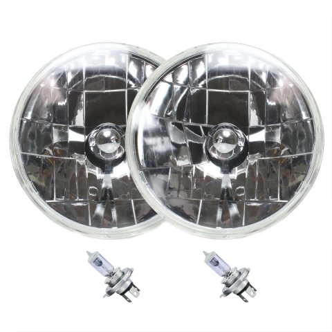 Headlight - Snake-Eye - 7 in OD - H4 Bulb - Glass / Steel - Universal - Pair
