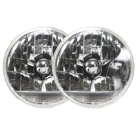 Headlight - Snake-Eye - 7 in OD - H4 Bulb - Clear Turn Signal - Glass / Steel - Universal - Pair