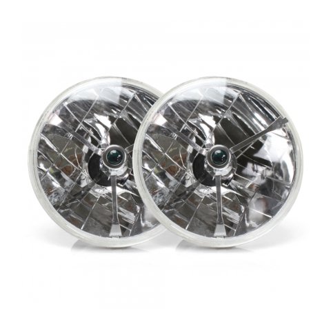 Headlight - Tri-Bar With Colored Dots - 7 in OD - H4 Bulb - Glass / Steel - Universal - Pair