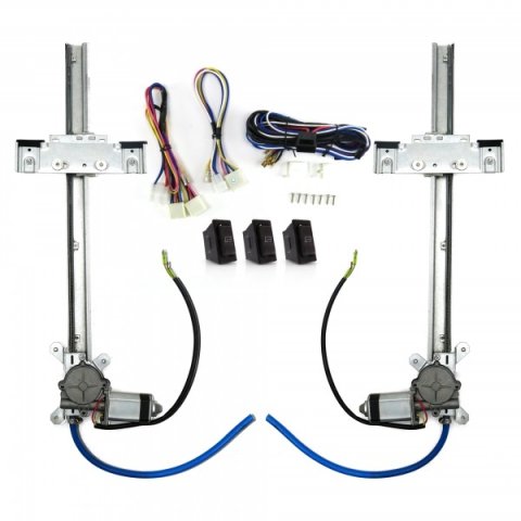 Power Window Kit - U-Wire - 2-Door - Motors / Switches / Tracks - Universal Flat Glass Windows - Kit