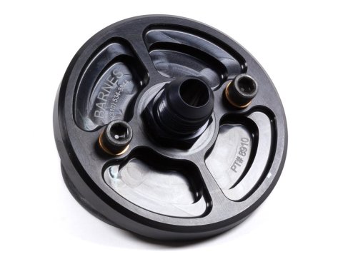 Oil Filter Adapter - Blockoff - Bolt-On - 10 AN Male Inlet - Aluminum - Black Anodized - Small Block Chevy - Each