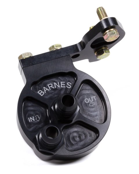 Oil Filter Mount - 10 AN Male Ports - 13/16-12 in Center Thread - Head Mount - Aluminum - Red Anodized - Small Block Chevy - Each