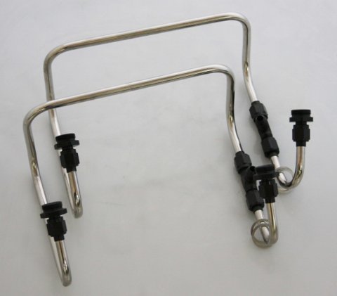 Carburetor Fuel Line - 6 AN Male Inlet - Dual 7/8-20 in Male Outlets - Stainless - Polished - Dual Dominator Carbs - Supercharger - Pair