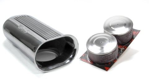 Air Cleaner Assembly - Scoop - 19 x 9.5 in Rectangle - 6.5 in Tall - Dual 5-1/8 in Carb Flange - Aluminum - Polished - Kit