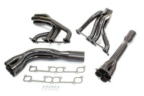 Headers - Dirt Late Model - Tri-Y - 1.75 to 1.875 to 2 in Primary - 3.5 in Collector - Gaskets Included - Steel - Black Paint - 18 Degree Head - Small Block Chevy - Kit