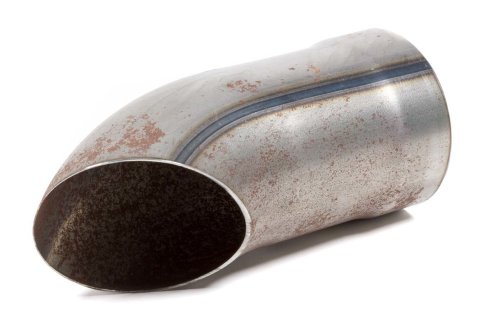 Exhaust Tip - Weld-On - 3.5 in Diameter - 6.5 in Long - Single Wall - Cut Edge - Angled Cut - Turndown Style - Steel - Natural - Each