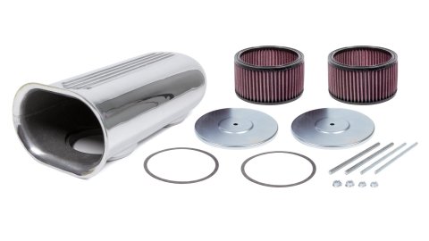 Air Cleaner Assembly - Street Scoop - 18.375 x 9.5 in Rectangle - 6.54 in Tall - Dual and Single 5-1/8 in Carb Flange - Aluminum - Polished - Kit