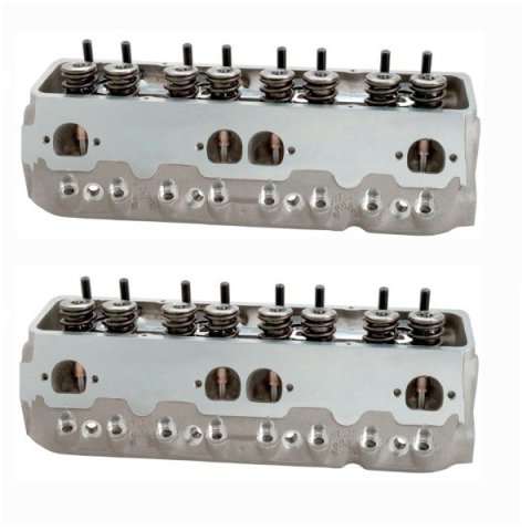 Cylinder Head - Track 1 - Assembled - 2.080 / 1.600 in Valves - 227 cc Intake - 68 cc Chamber - 1.550 in Springs - Angle Plug - Aluminum - Small Block Chevy - Pair