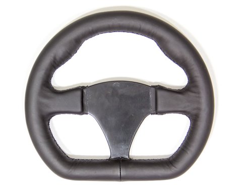 Steering Wheel - Leather Alpha D - 10 in Diameter - D-Shaped - Flat - 3-Spoke - Black Leather Grip - Aluminum - Black Anodized - Each